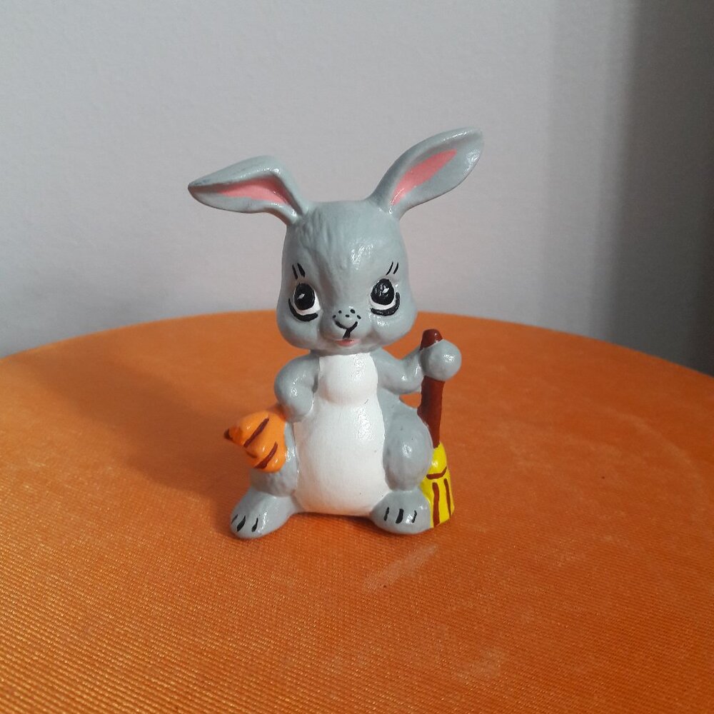 Easter Figurine of a Bunny With a Broom set of 2
